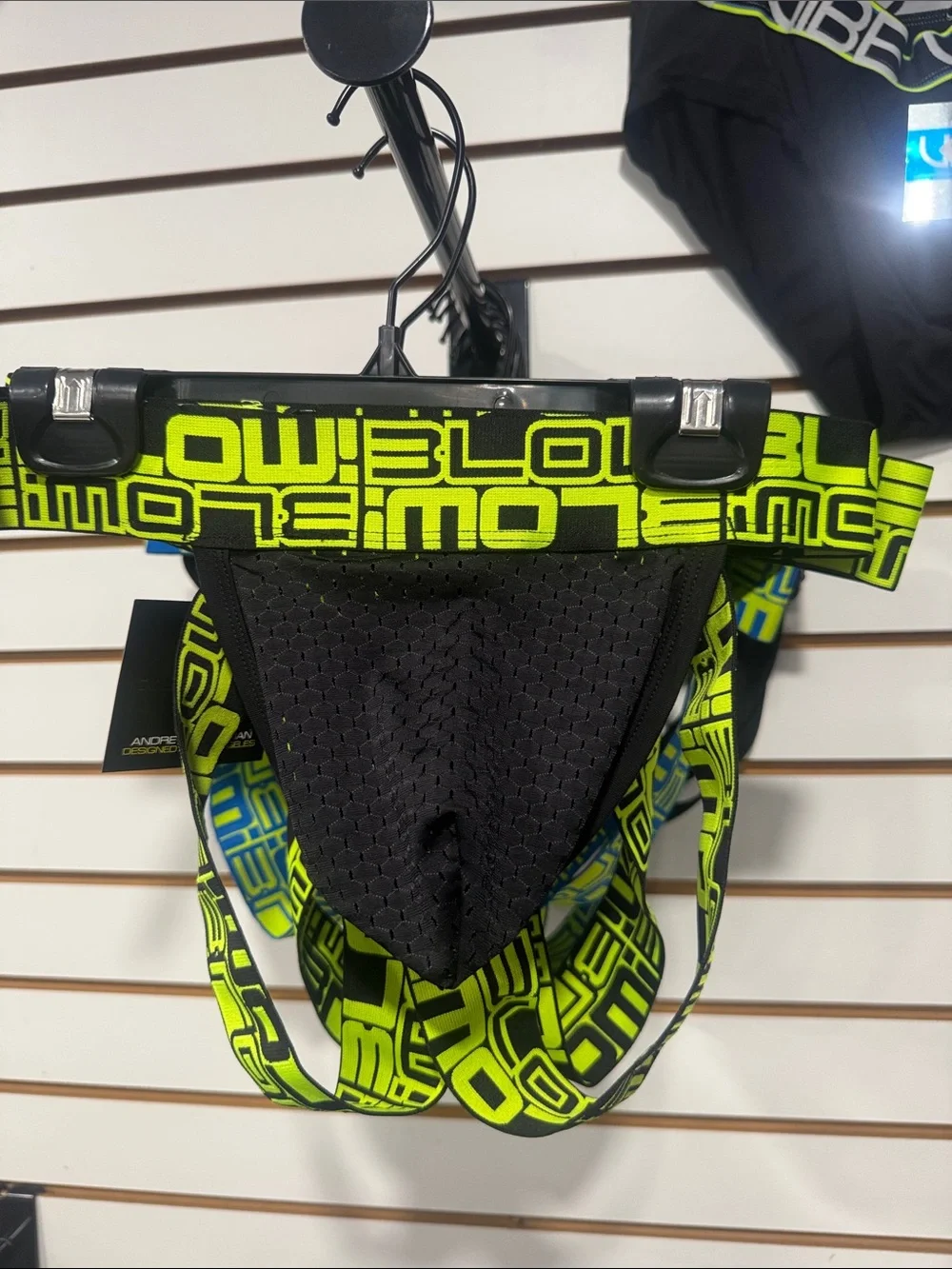 Andrew Christian Black Sling Belt Bag with Neon Green Logo Strap